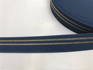 Linning elastik - fast, jeansblå og med guld, 3 cm